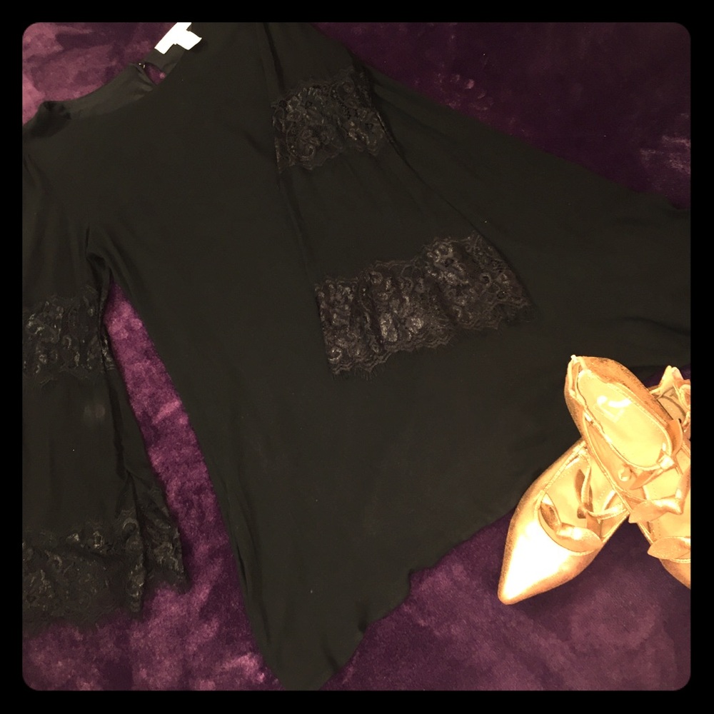 Long sleeve black mini shift dress